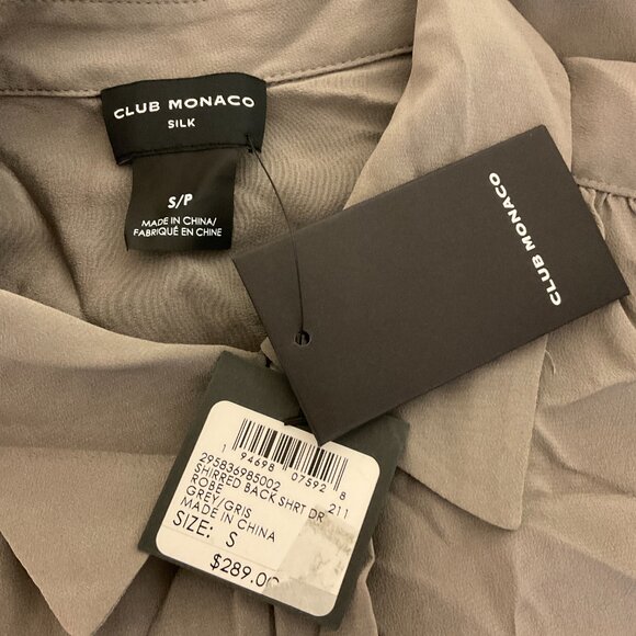 Club Monaco Shirred Back Shirt Dress S Gray Long Sleeve New NWT - Picture 13 of 13